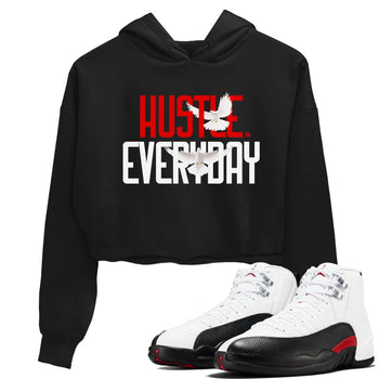 Air Jordan 12 Retro Taxi Flip shirts to match jordans Daily Hustle sneaker match tees 12s Red Taxi SNRT sneaker release Tees Black 1 crop length shirt