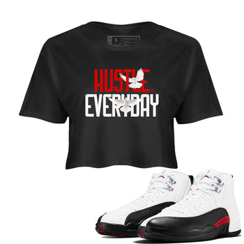 Air Jordan 12 Retro Taxi Flip shirts to match jordans Daily Hustle sneaker match tees 12s Red Taxi SNRT sneaker release Tees Black 1 crop length shirt