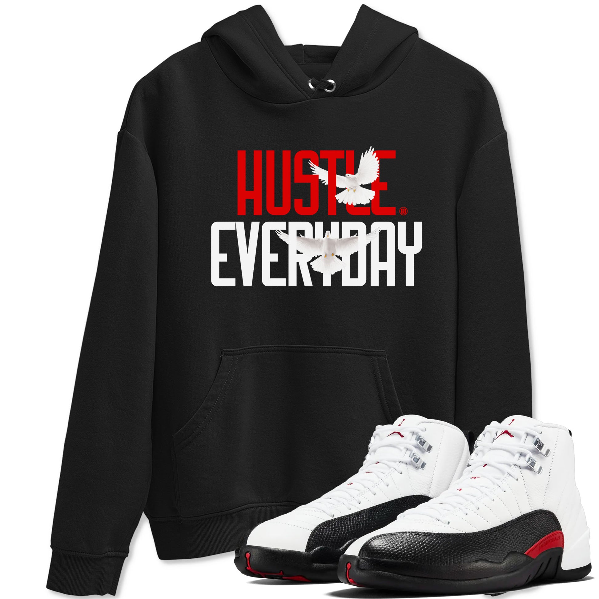 Air Jordan 12 Retro Taxi Flip shirts to match jordans Daily Hustle sneaker match tees 12s Red Taxi SNRT sneaker release Tees unisex cotton Black 1 crew neck shirt