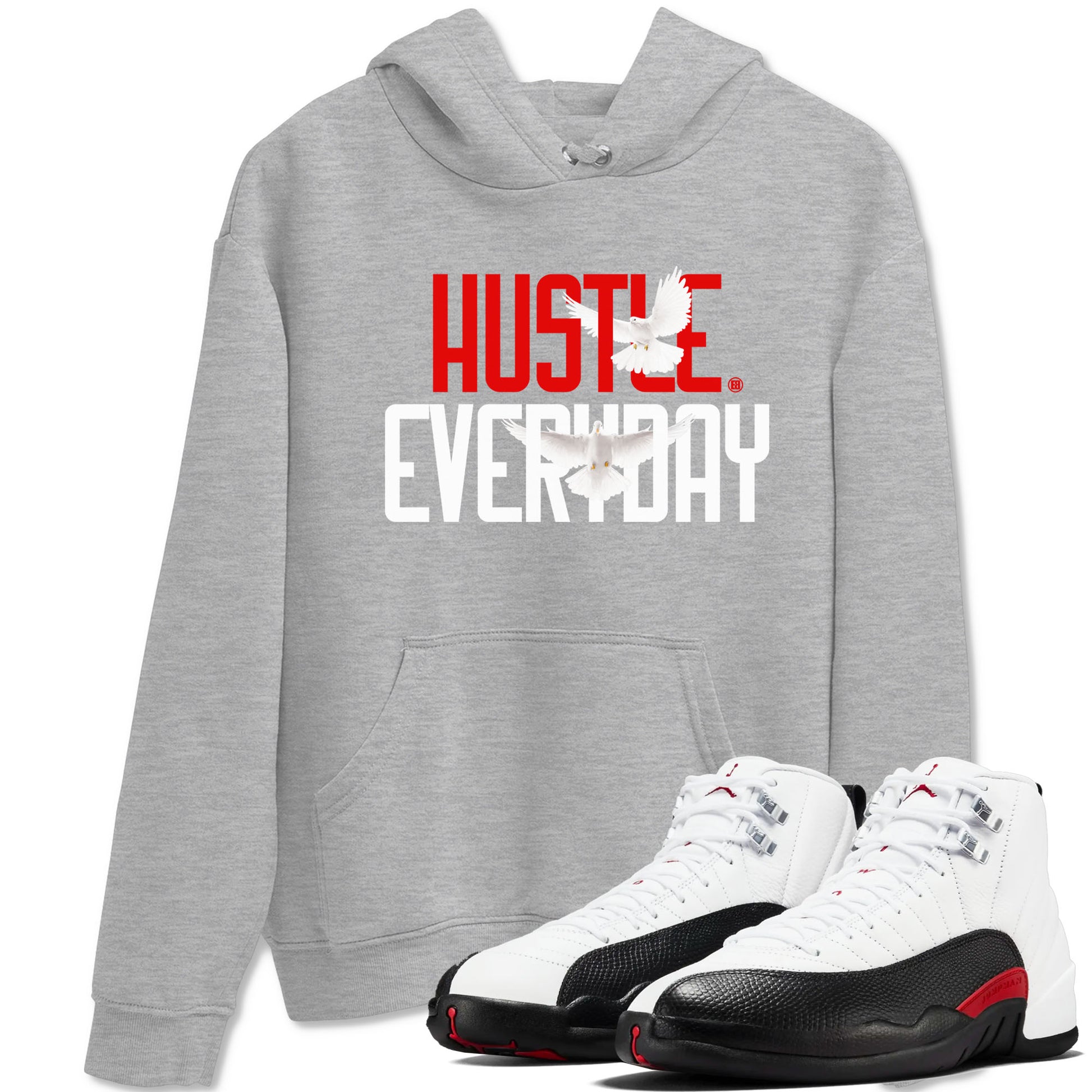 Air Jordan 12 Retro Taxi Flip shirts to match jordans Daily Hustle sneaker match tees 12s Red Taxi SNRT sneaker release Tees unisex cotton Heather Grey 1 crew neck shirt