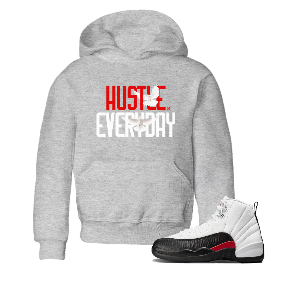 Air Jordan 12 Retro Taxi Flip shirts to match jordans Daily Hustle sneaker match tees 12s Red Taxi SNRT sneaker release tees baby toddler Heather Grey 1 cotton Shirt