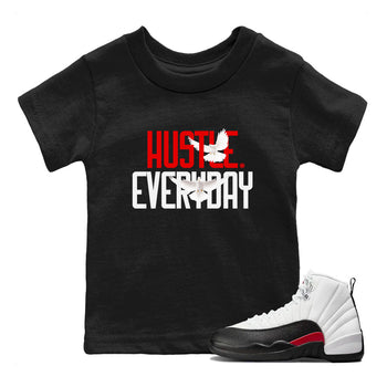 Air Jordan 12 Retro Taxi Flip shirts to match jordans Daily Hustle sneaker match tees 12s Red Taxi SNRT sneaker release tees baby toddler Black 1 cotton Shirt