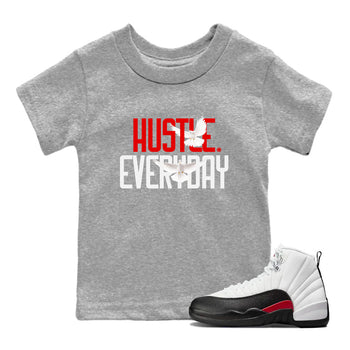 Air Jordan 12 Retro Taxi Flip shirts to match jordans Daily Hustle sneaker match tees 12s Red Taxi SNRT sneaker release tees baby toddler Heather Grey 1 cotton Shirt