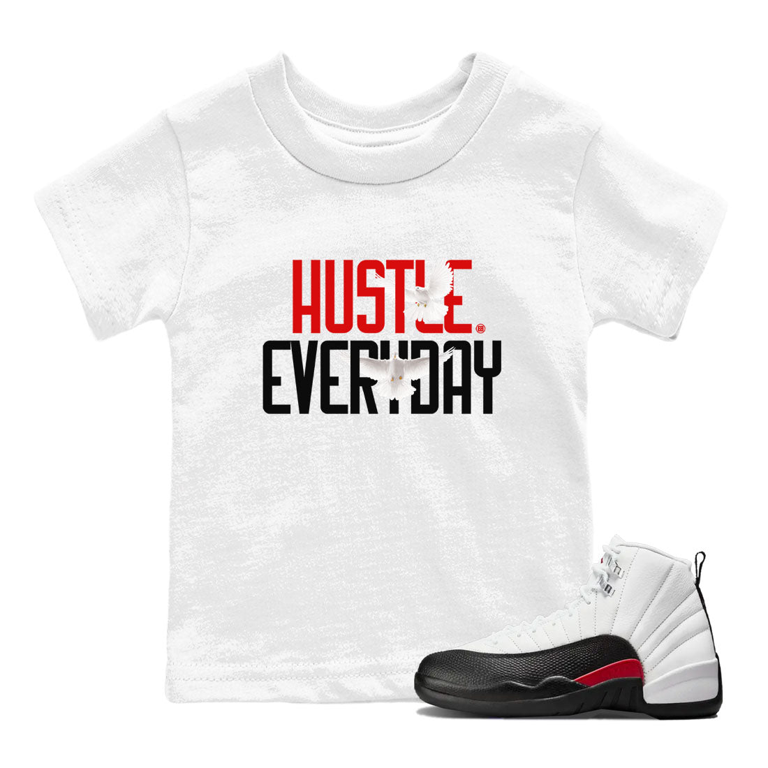Air Jordan 12 Retro Taxi Flip shirts to match jordans Daily Hustle sneaker match tees 12s Red Taxi SNRT sneaker release tees baby toddler White 1 cotton Shirt