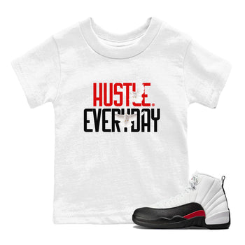 Air Jordan 12 Retro Taxi Flip shirts to match jordans Daily Hustle sneaker match tees 12s Red Taxi SNRT sneaker release tees baby toddler White 1 cotton Shirt