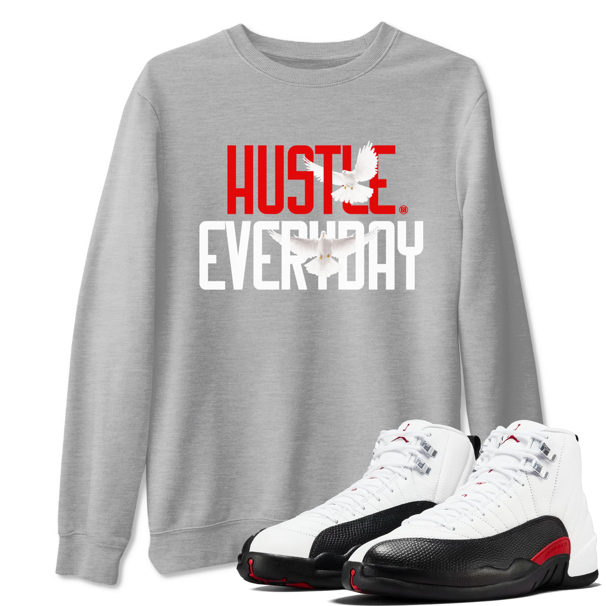 Air Jordan 12 Retro Taxi Flip shirts to match jordans Daily Hustle sneaker match tees 12s Red Taxi SNRT sneaker release Tees unisex cotton Heather Grey 1 crew neck shirt
