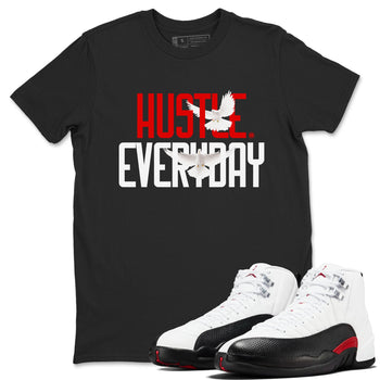 Air Jordan 12 Retro Taxi Flip shirts to match jordans Daily Hustle sneaker match tees 12s Red Taxi SNRT sneaker release Tees unisex cotton Black 1 crew neck shirt