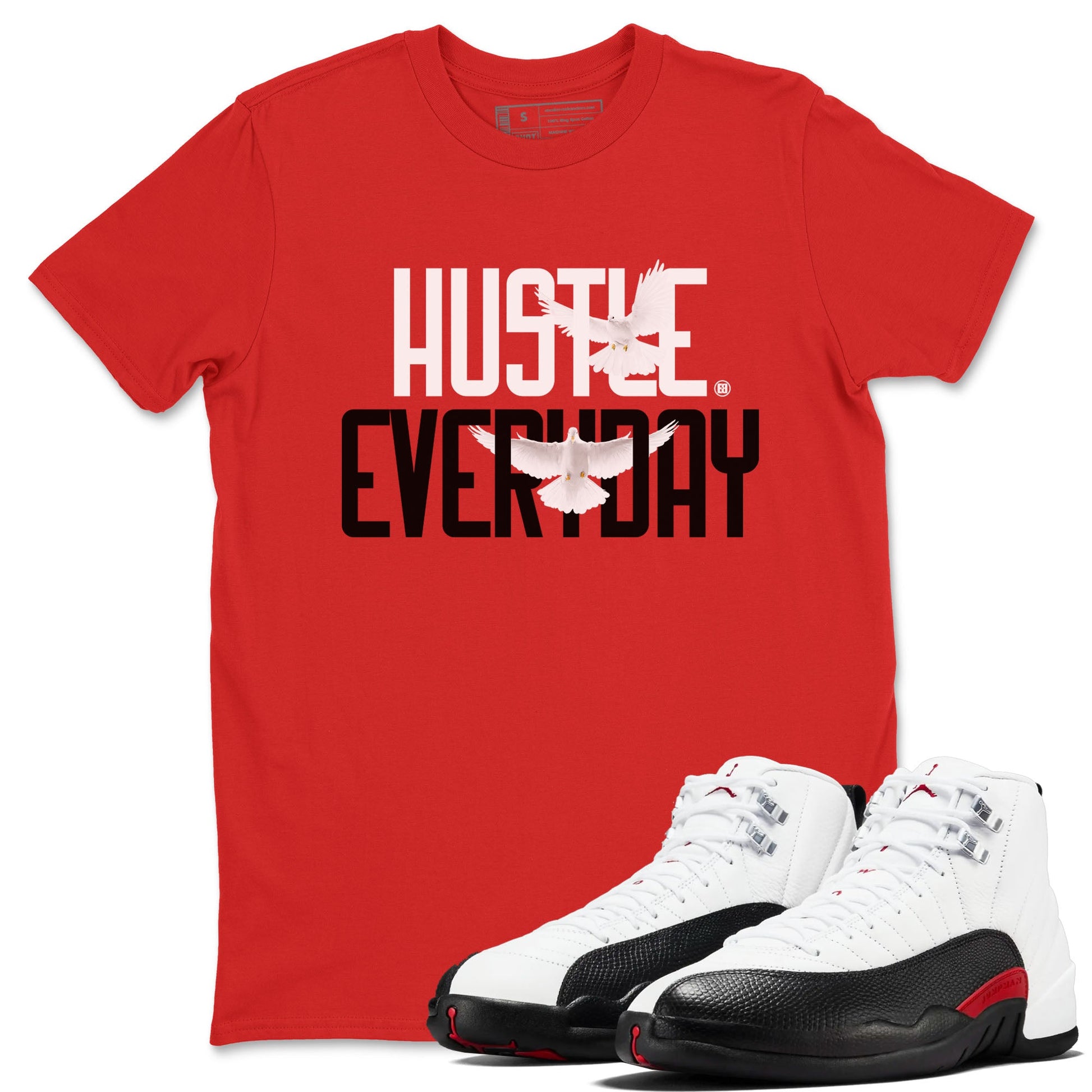 Air Jordan 12 Retro Taxi Flip shirts to match jordans Daily Hustle sneaker match tees 12s Red Taxi SNRT sneaker release Tees unisex cotton Red 1 crew neck shirt