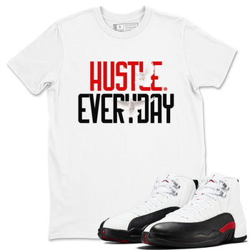 Air Jordan 12 Retro Taxi Flip shirts to match jordans Daily Hustle sneaker match tees 12s Red Taxi SNRT sneaker release Tees unisex cotton White 1 crew neck shirt