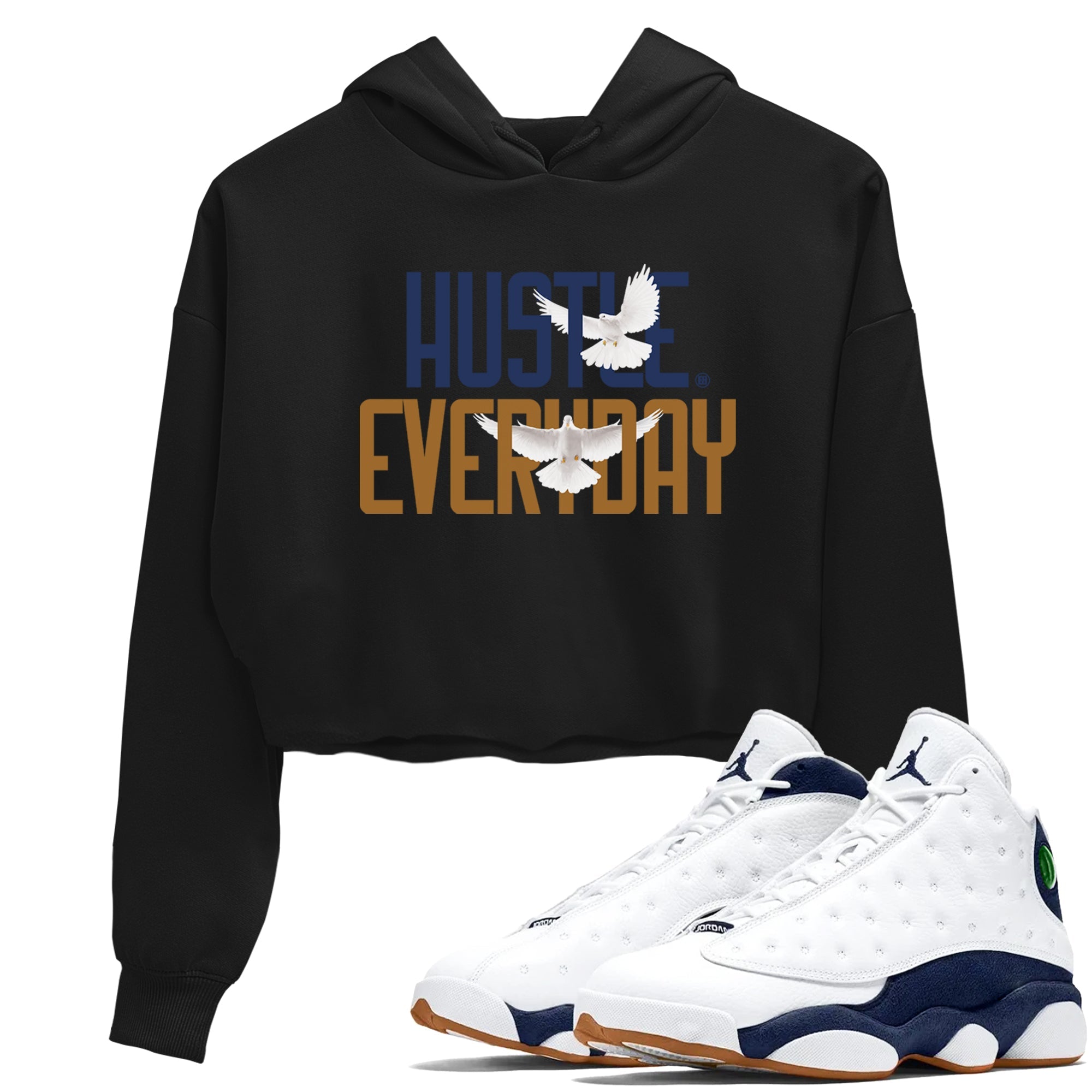13s Midnight Navy shirts to match jordans Daily Hustle sneaker match tees Air Jordan 13 Midnight Navy SNRT Sneaker Release Tees unisex cotton Black 1 Crop Shirts
