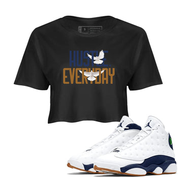 13s Midnight Navy shirts to match jordans Daily Hustle sneaker match tees Air Jordan 13 Midnight Navy SNRT Sneaker Release Tees unisex cotton Black 1 Crop Shirts