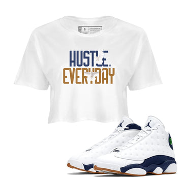 13s Midnight Navy shirts to match jordans Daily Hustle sneaker match tees Air Jordan 13 Midnight Navy SNRT Sneaker Release Tees unisex cotton White 1 Crop Shirts
