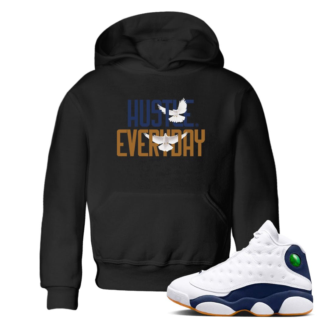 13s Midnight Navy shirts to match jordans Daily Hustle sneaker match tees Air Jordan 13 Midnight Navy SNRT Sneaker Release Tees Youth Baby Black 1 crew neck shirts