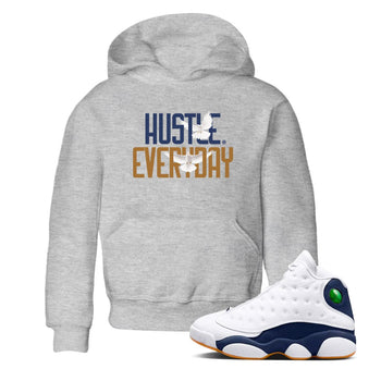 13s Midnight Navy shirts to match jordans Daily Hustle sneaker match tees Air Jordan 13 Midnight Navy SNRT Sneaker Release Tees Youth Baby Heather Grey 1 crew neck shirts