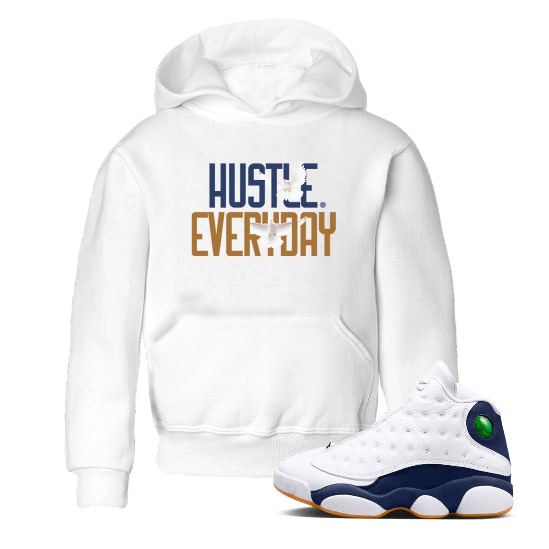 13s Midnight Navy shirts to match jordans Daily Hustle sneaker match tees Air Jordan 13 Midnight Navy SNRT Sneaker Release Tees Youth Baby White 1 crew neck shirts