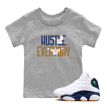13s Midnight Navy shirts to match jordans Daily Hustle sneaker match tees Air Jordan 13 Midnight Navy SNRT Sneaker Release Tees Youth Baby Heather Grey 1 crew neck shirts