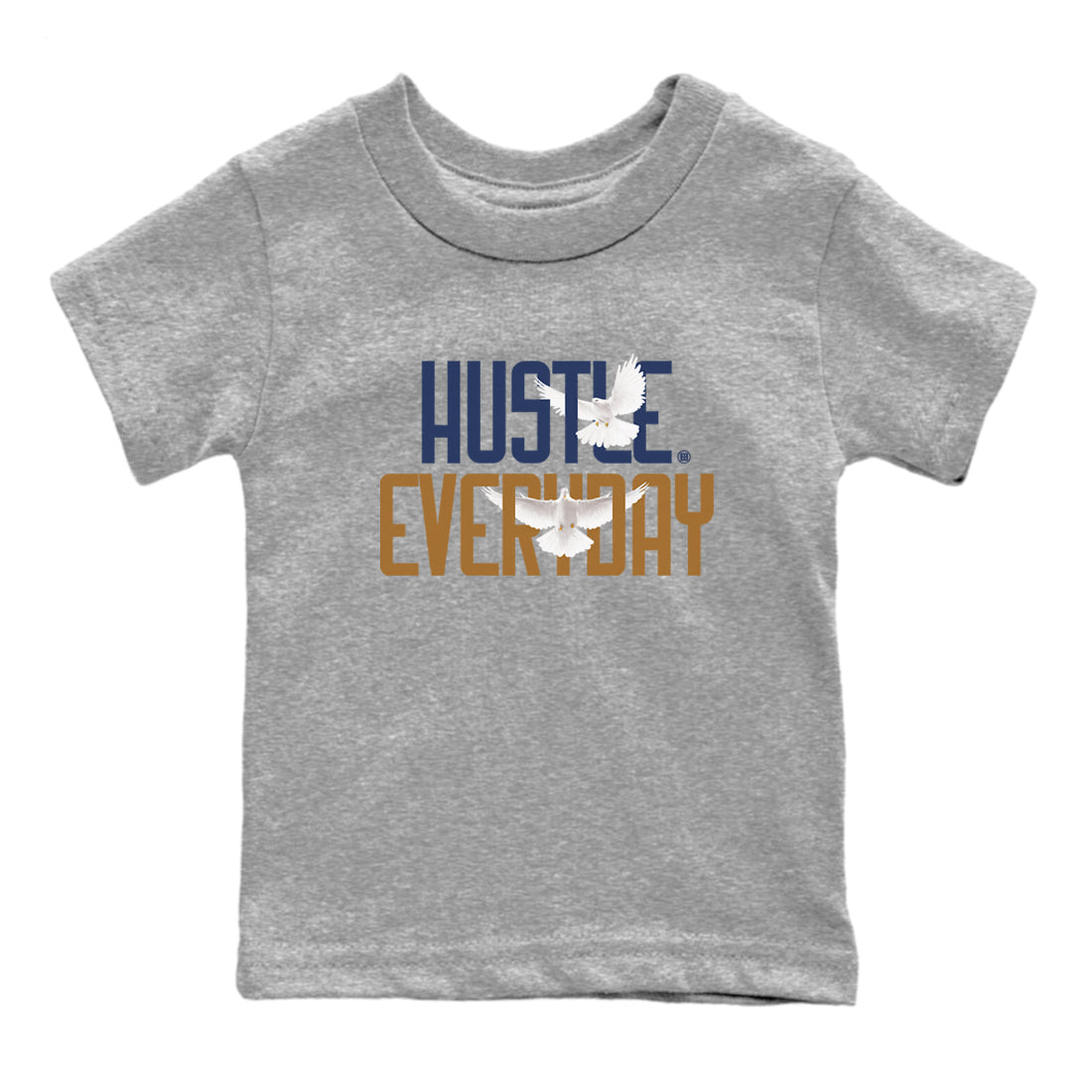 13s Midnight Navy shirts to match jordans Daily Hustle sneaker match tees Air Jordan 13 Midnight Navy SNRT Sneaker Release Tees Youth Baby Heather Grey 2 crew neck shirts