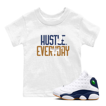 13s Midnight Navy shirts to match jordans Daily Hustle sneaker match tees Air Jordan 13 Midnight Navy SNRT Sneaker Release Tees Youth Baby White 1 crew neck shirts