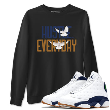 13s Midnight Navy shirts to match jordans Daily Hustle sneaker match tees Air Jordan 13 Midnight Navy SNRT Sneaker Release Tees unisex cotton Black 1 crew neck shirts