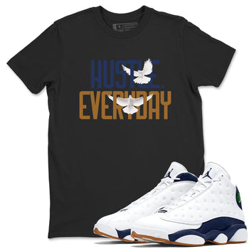 13s Midnight Navy shirts to match jordans Daily Hustle sneaker match tees Air Jordan 13 Midnight Navy SNRT Sneaker Release Tees unisex cotton Black 1 crew neck shirts