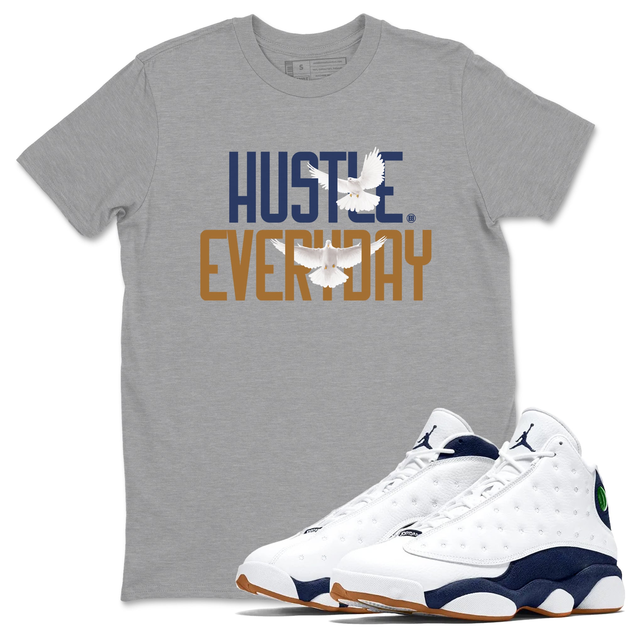 13s Midnight Navy shirts to match jordans Daily Hustle sneaker match tees Air Jordan 13 Midnight Navy SNRT Sneaker Release Tees unisex cotton Heather Grey 1 crew neck shirts