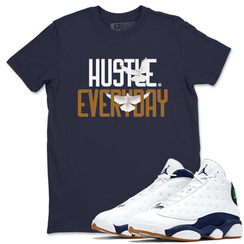 13s Midnight Navy shirts to match jordans Daily Hustle sneaker match tees Air Jordan 13 Midnight Navy SNRT Sneaker Release Tees unisex cotton Navy 1 crew neck shirts