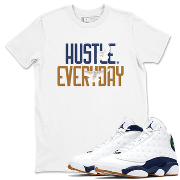 13s Midnight Navy shirts to match jordans Daily Hustle sneaker match tees Air Jordan 13 Midnight Navy SNRT Sneaker Release Tees unisex cotton White 1 crew neck shirts