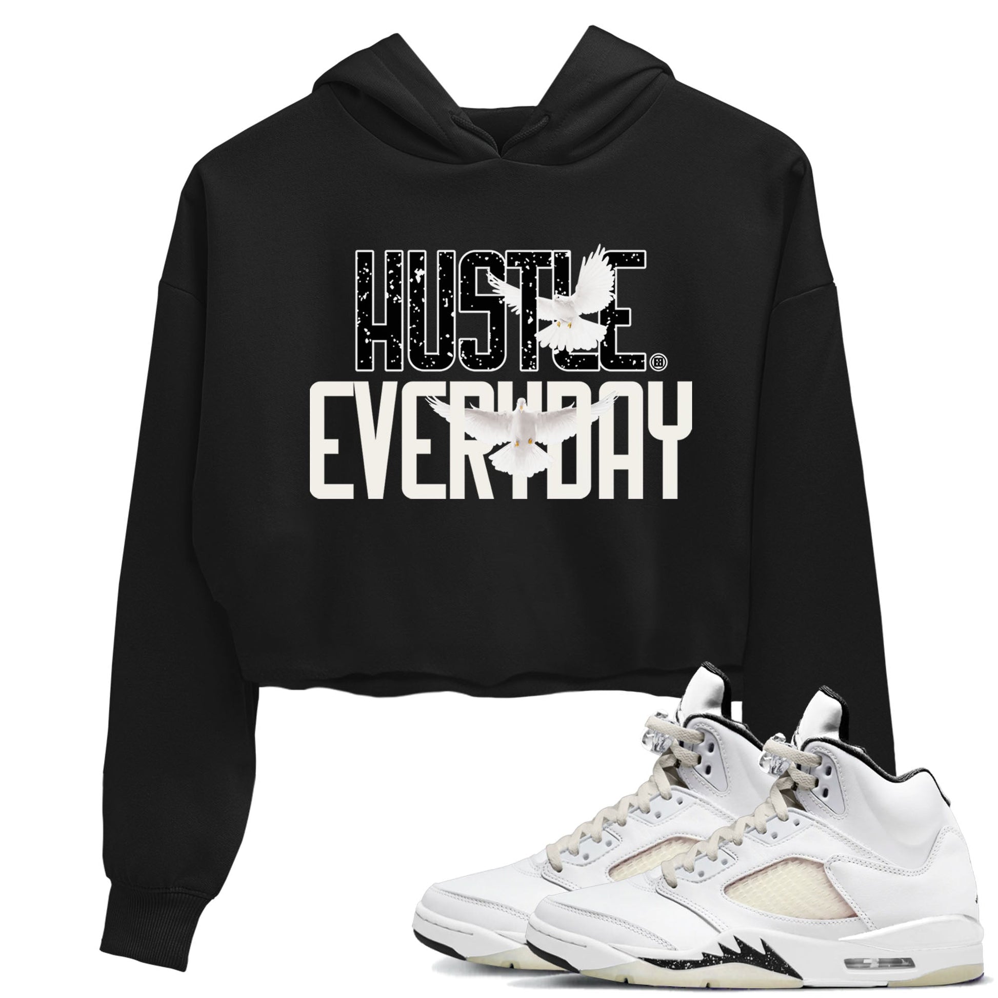 AJ5 Sail shirt to match jordans Daily Hustle sneaker tees Air Jordan 5 Sail SNRT Sneaker Release Tees Black 1 crop length shirt