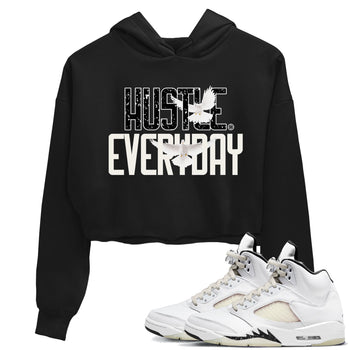AJ5 Sail shirt to match jordans Daily Hustle sneaker tees Air Jordan 5 Sail SNRT Sneaker Release Tees Black 1 crop length shirt