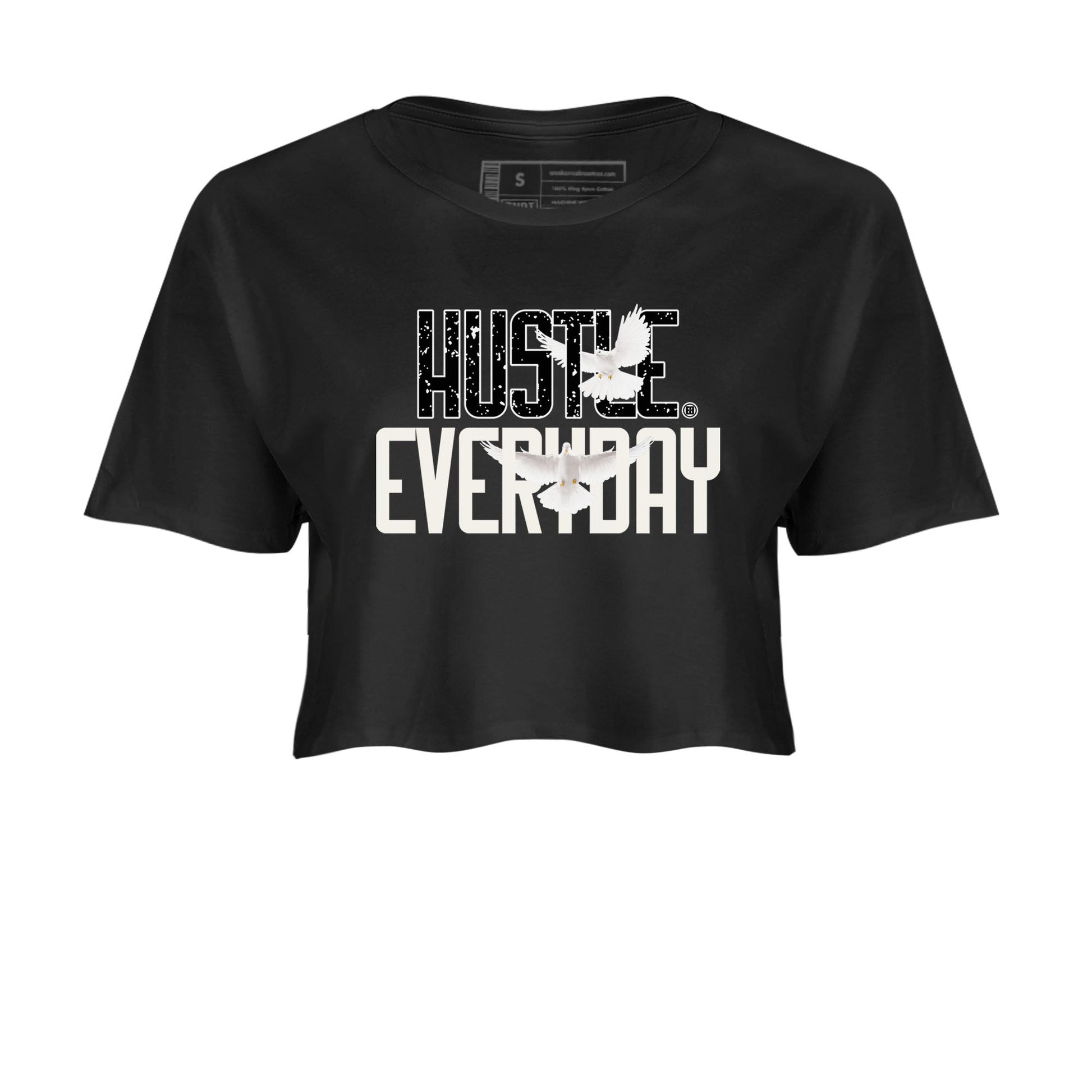AJ5 Sail shirt to match jordans Daily Hustle sneaker tees Air Jordan 5 Sail SNRT Sneaker Release Tees Black 2 crop length shirt