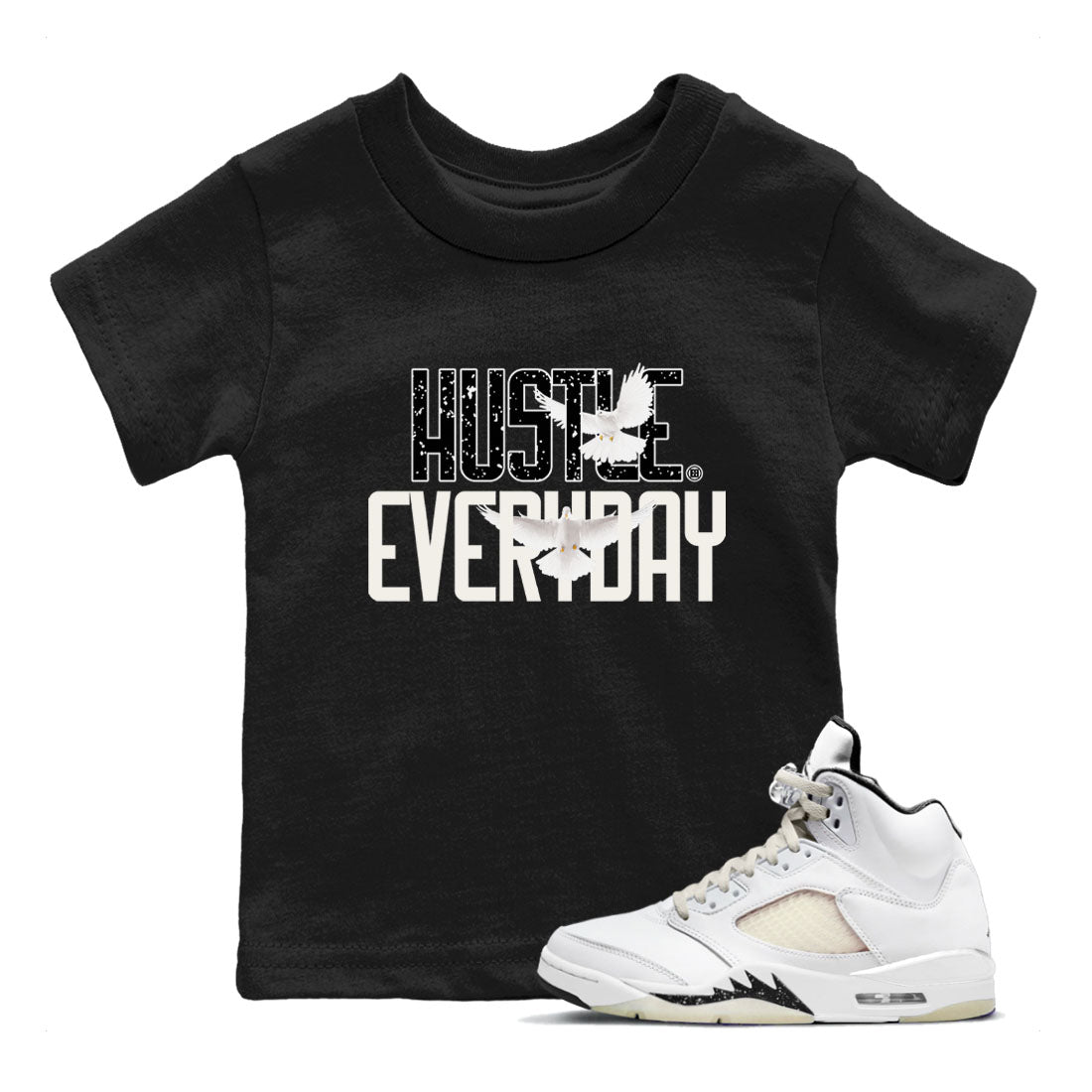 AJ5 Sail shirt to match jordans Daily Hustle sneaker tees Air Jordan 5 Sail SNRT sneaker release tees baby toddler Black 1 cotton Shirt