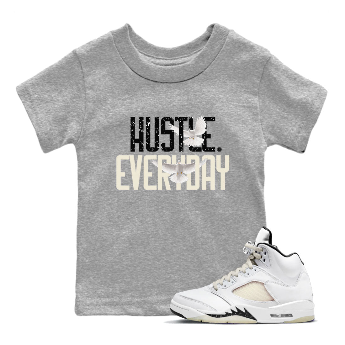 AJ5 Sail shirt to match jordans Daily Hustle sneaker tees Air Jordan 5 Sail SNRT sneaker release tees baby toddler Heather Grey 1 cotton Shirt