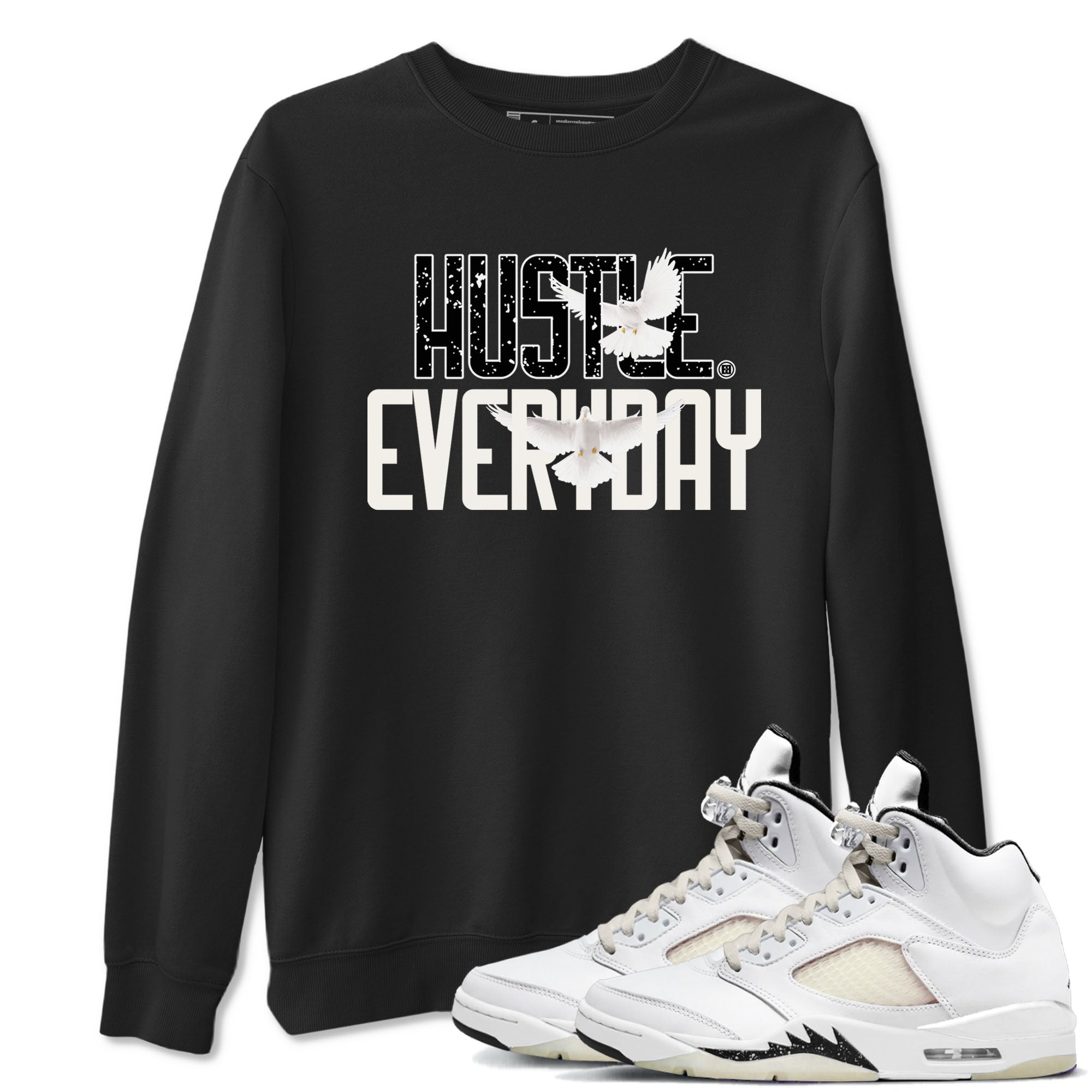 AJ5 Sail shirt to match jordans Daily Hustle sneaker tees Air Jordan 5 Sail SNRT Sneaker Release Tees unisex cotton Black 1 crew neck shirt