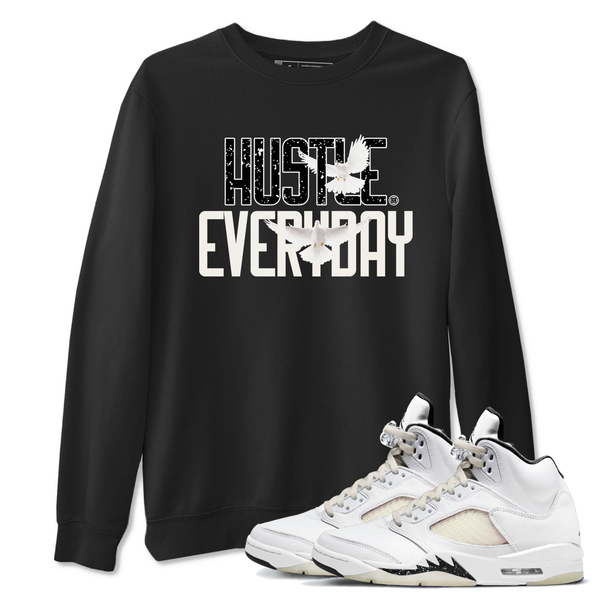 AJ5 Sail shirt to match jordans Daily Hustle sneaker tees Air Jordan 5 Sail SNRT Sneaker Release Tees unisex cotton Black 1 crew neck shirt