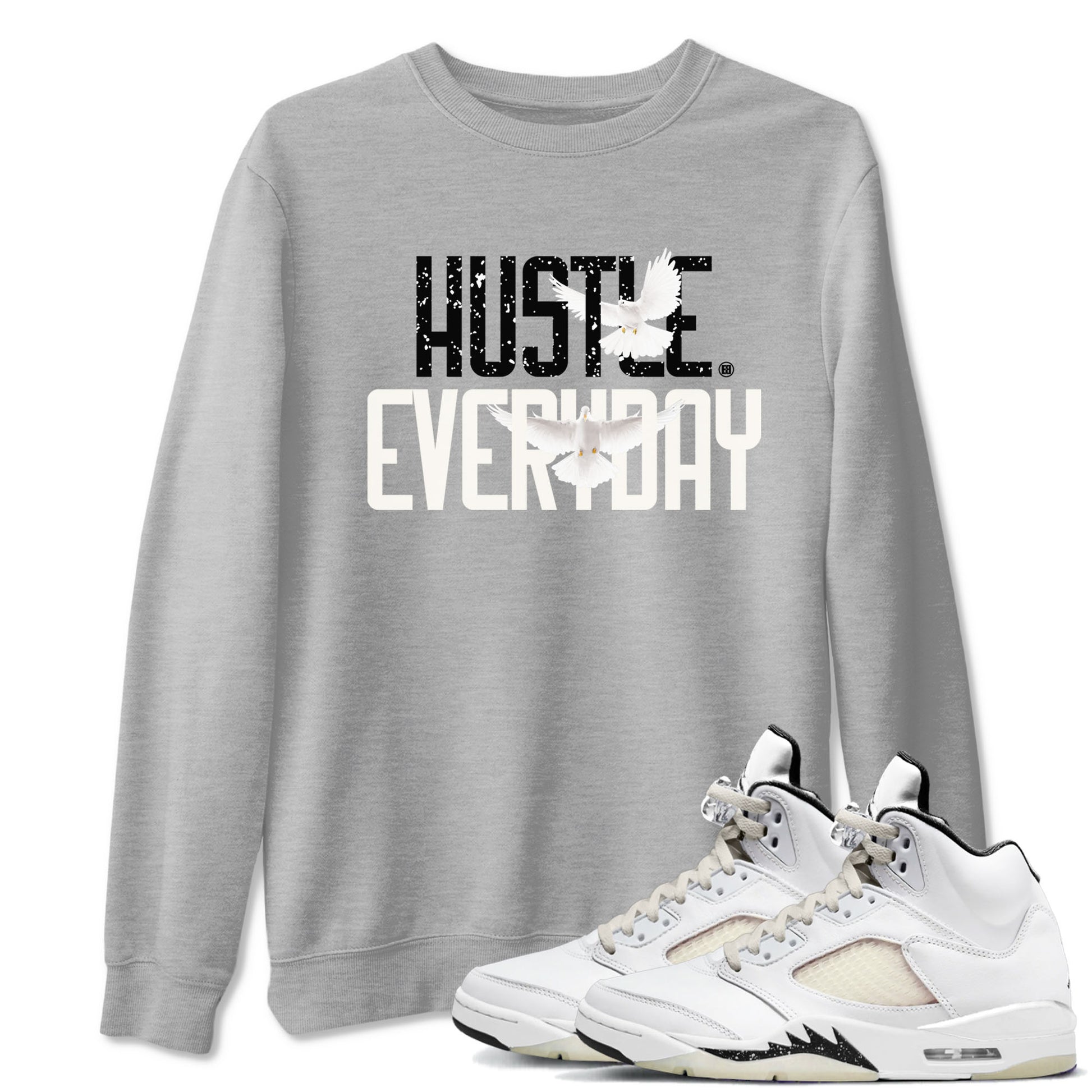 AJ5 Sail shirt to match jordans Daily Hustle sneaker tees Air Jordan 5 Sail SNRT Sneaker Release Tees unisex cotton Heather Grey 1 crew neck shirt