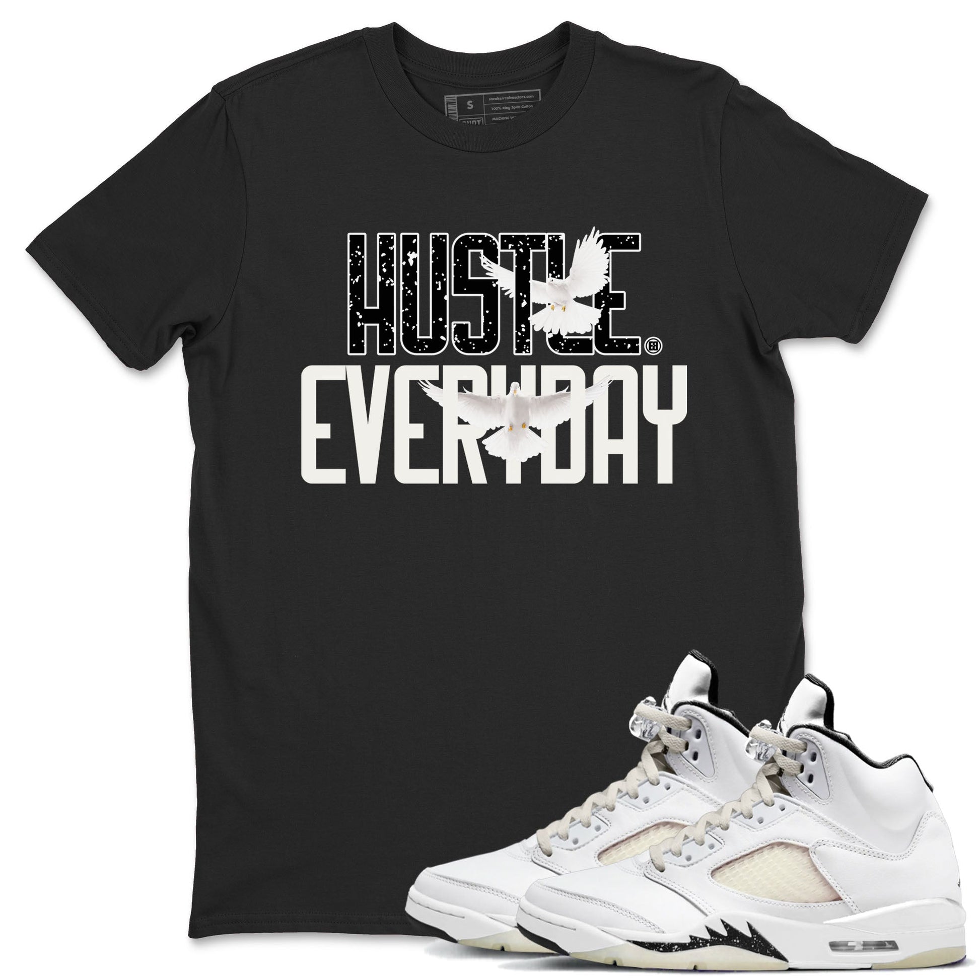 AJ5 Sail shirt to match jordans Daily Hustle sneaker tees Air Jordan 5 Sail SNRT Sneaker Release Tees unisex cotton Black 1 crew neck shirt