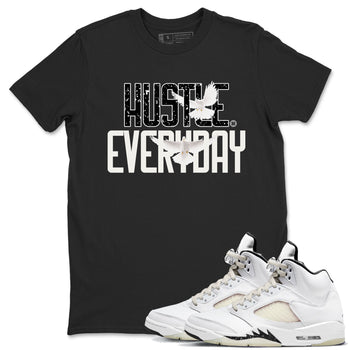AJ5 Sail shirt to match jordans Daily Hustle sneaker tees Air Jordan 5 Sail SNRT Sneaker Release Tees unisex cotton Black 1 crew neck shirt
