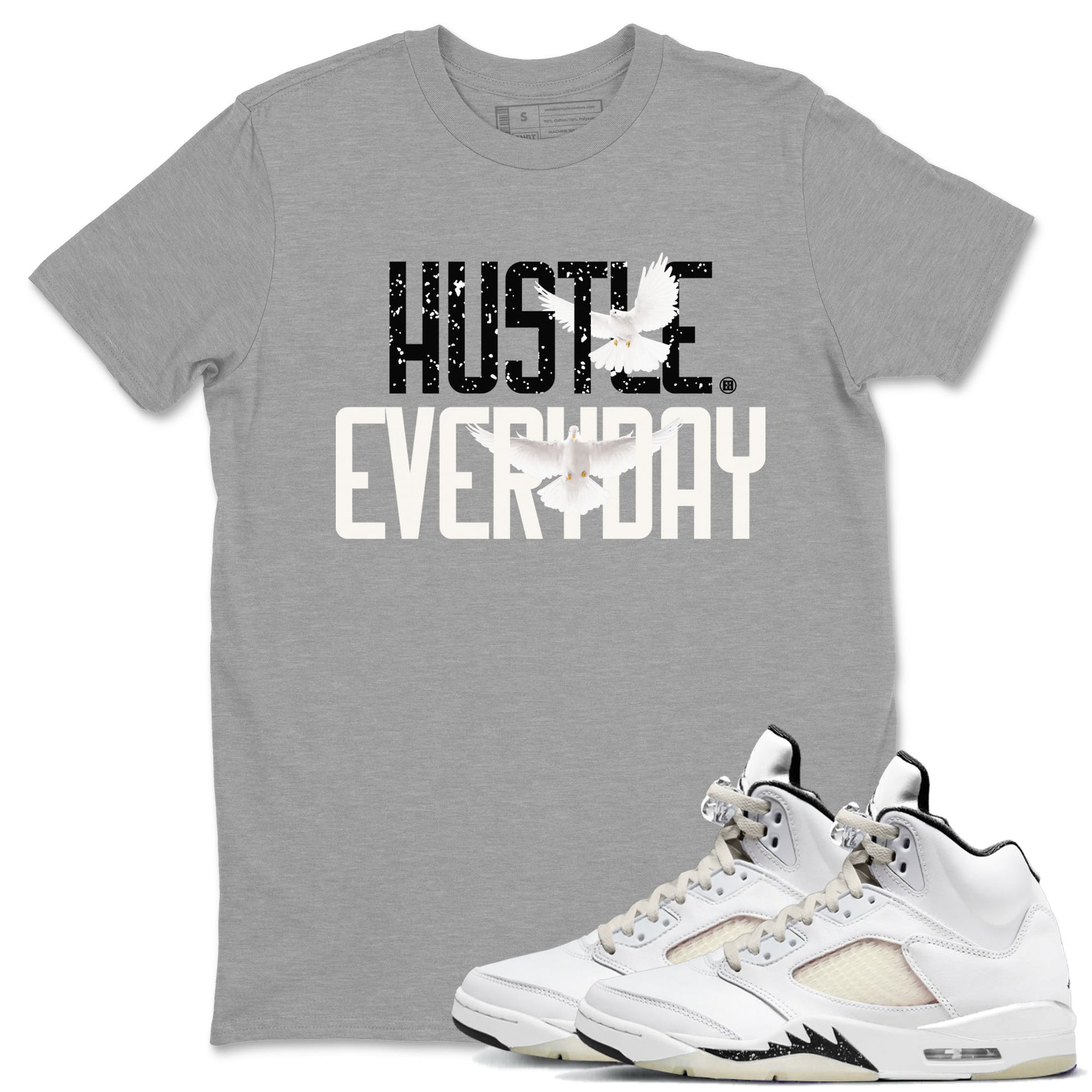 AJ5 Sail shirt to match jordans Daily Hustle sneaker tees Air Jordan 5 Sail SNRT Sneaker Release Tees unisex cotton Heather Grey 1 crew neck shirt