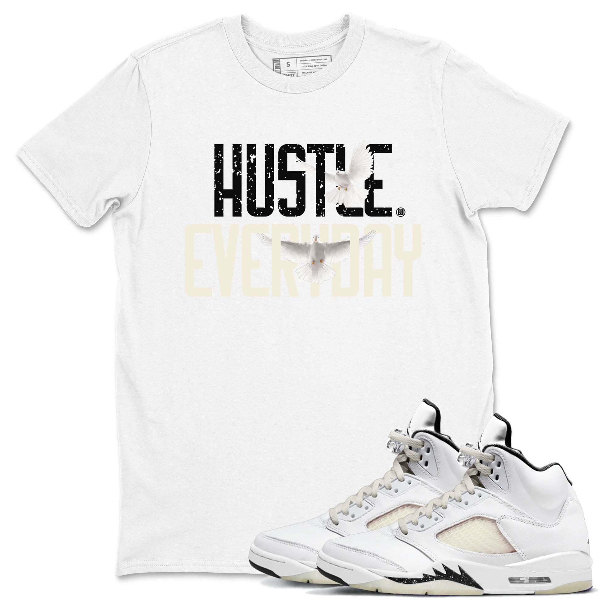 AJ5 Sail shirt to match jordans Daily Hustle sneaker tees Air Jordan 5 Sail SNRT Sneaker Release Tees unisex cotton White 1 crew neck shirt