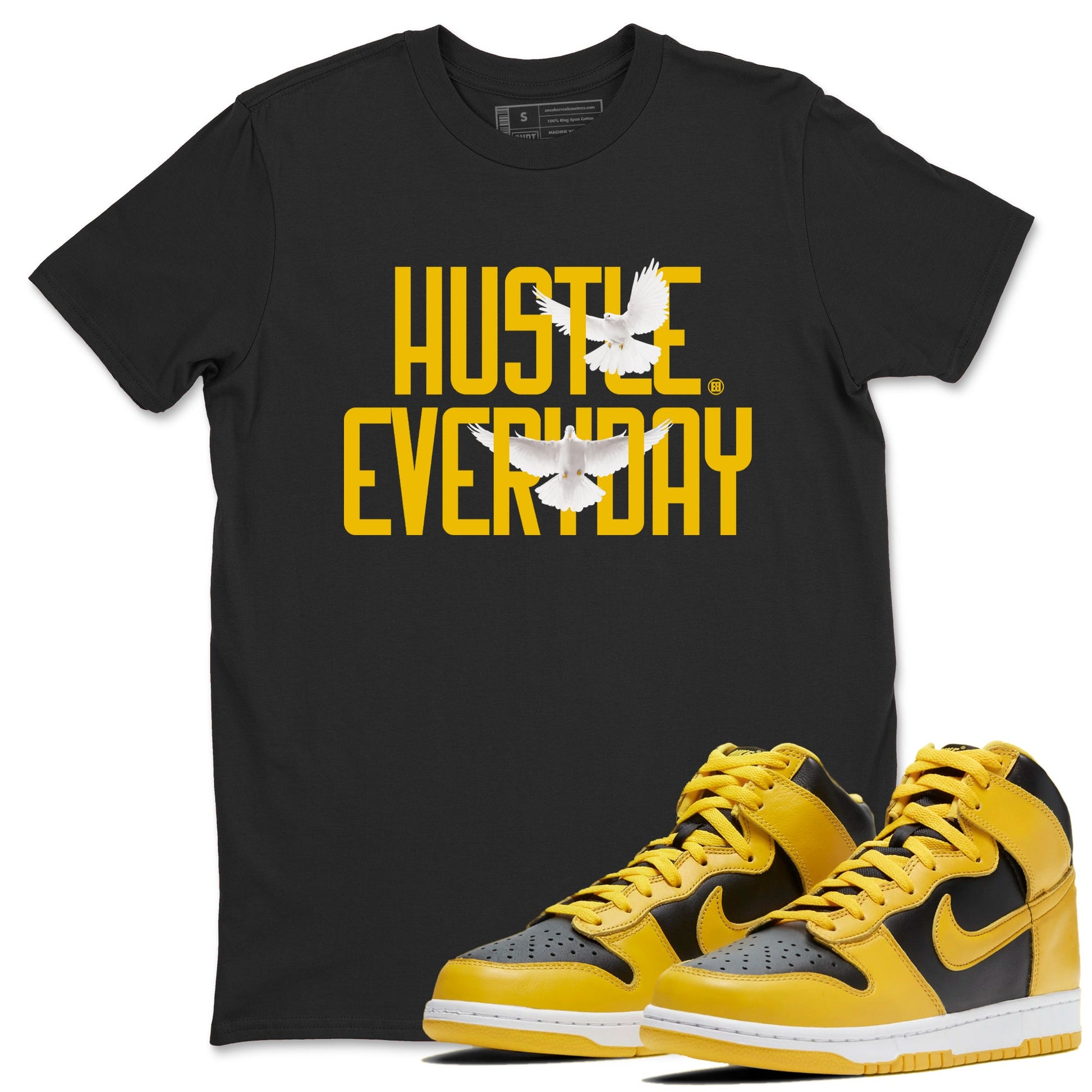 Dunk High Pollen Shirts To Match Jordans Daily Hustle sneaker match tees Dunk High Iowa Tee SNRT Sneaker Release Tees unisex cotton Black 1 crew neck shirts