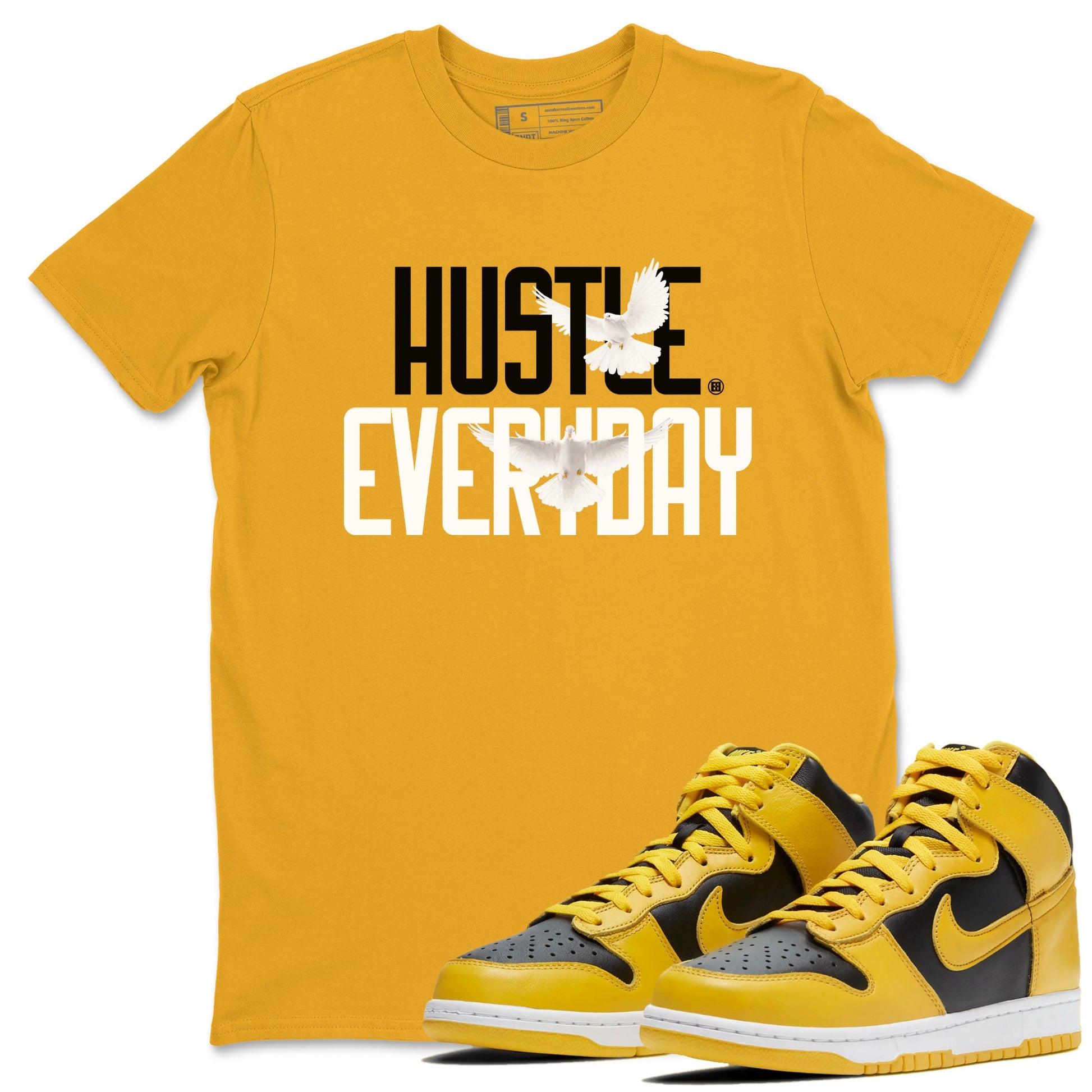 Dunk High Pollen Shirts To Match Jordans Daily Hustle sneaker match tees Dunk High Iowa Tee SNRT Sneaker Release Tees unisex cotton Gold 1 crew neck shirts