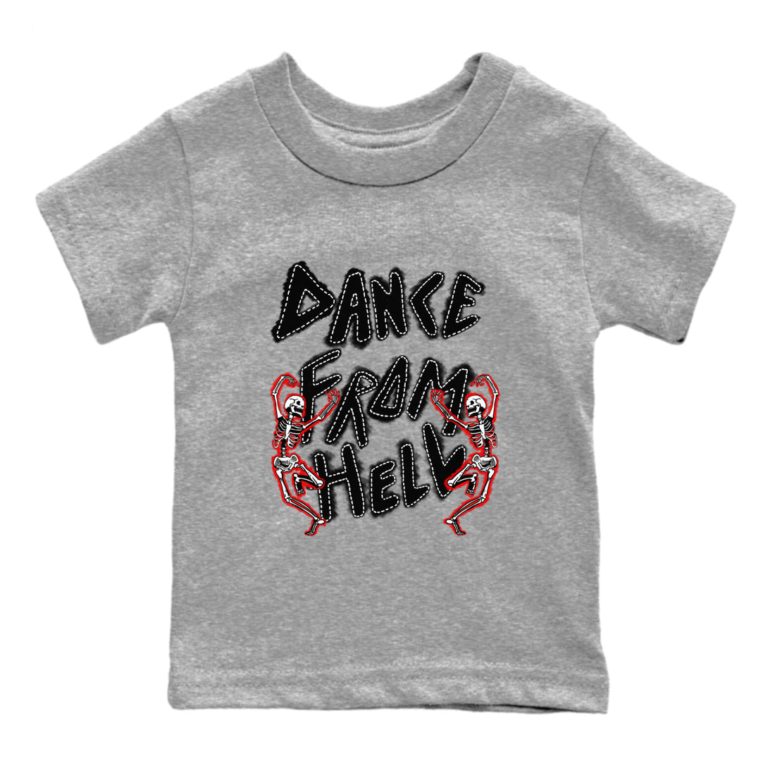 1s Black Toe Reimagined shirts to match jordans Dance From Hell unique Halloween sneaker tee Air Jordan 1 Black Toe Reimagined match shoes to clothes SNRT Sneaker Tees Youth Baby Heather Grey 2 tee