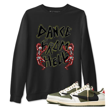 1s Travis Scott Medium Olive shirts to match jordans Dance From Hell unique Halloween sneaker tee Air Jordan 1 Travis Scott Medium Olive match shoes to clothes SNRT Sneaker Tees unisex cotton Black 1 shirts