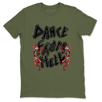 1s Travis Scott Medium Olive shirts to match jordans Dance From Hell unique Halloween sneaker tee Air Jordan 1 Travis Scott Medium Olive match shoes to clothes SNRT Sneaker Tees unisex cotton Military Green 2 shirts