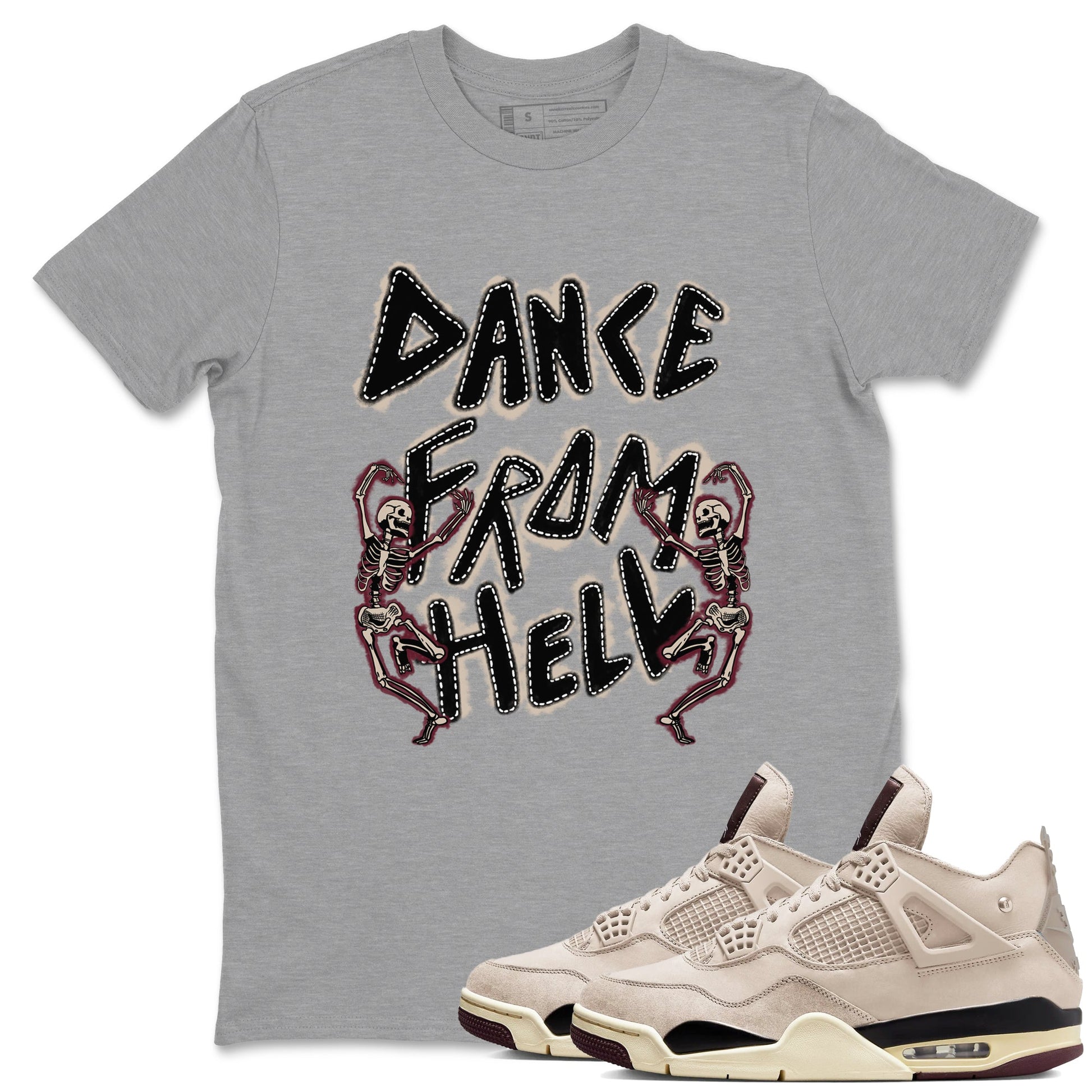 4s A Ma Maniere x Fossil Stone shirts to match jordans Dance From Hell unique Halloween sneaker tee Air Jordan 4 A Ma Maniere x Fossil Stone match shoes to clothes SNRT Sneaker Tees unisex cotton Heather Grey 1 shirts
