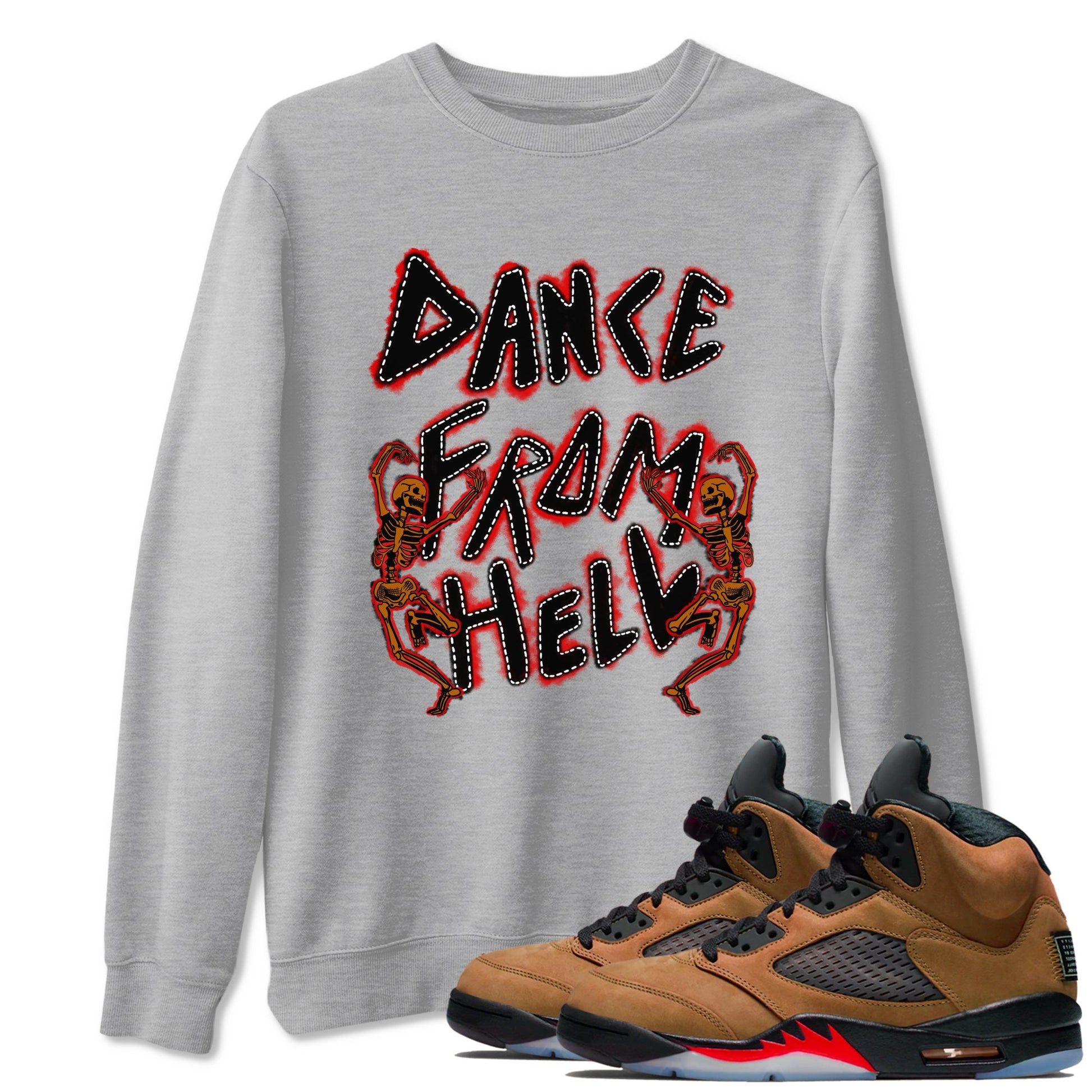 5s Archaeo Brwon shirts to match jordans Dance From Hell unique Halloween sneaker tee Air Jordan 5 Archaeo Brwon match shoes to clothes SNRT Sneaker Tees unisex cotton Heather Grey 1 shirts