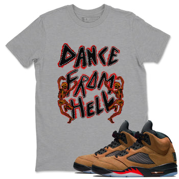5s Archaeo Brwon shirts to match jordans Dance From Hell unique Halloween sneaker tee Air Jordan 5 Archaeo Brwon match shoes to clothes SNRT Sneaker Tees unisex cotton Heather Grey 1 shirts