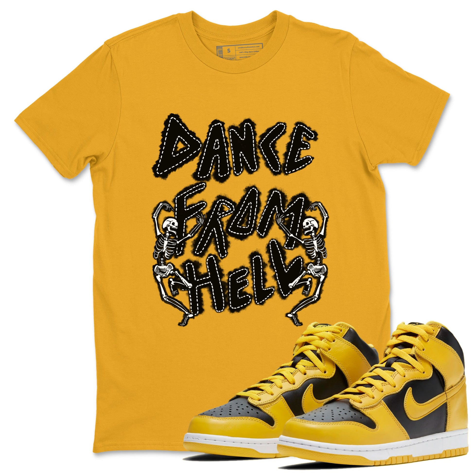 Dunk High Pollen shirts to match jordans Dance From Hell unique Halloween sneaker tee Dunk High Pollen match shoes to clothes SNRT Sneaker Tees unisex cotton Gold 1 shirts