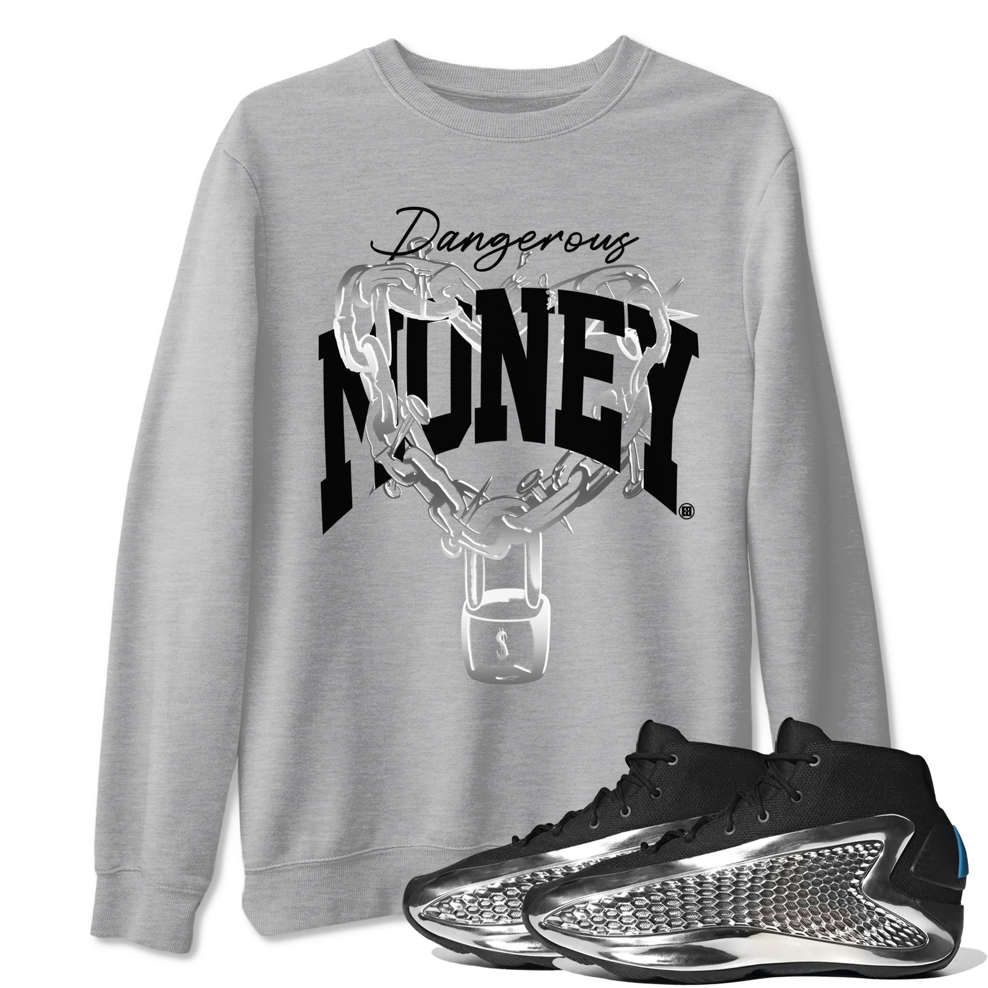 AE 1 Silver Metallic shirts to match jordans Dangerous Money graphic tees AE 1 Silver Metallic t shirts to match sneakers SNRT Sneaker Tees unisex cotton Heather Grey 1 shirts