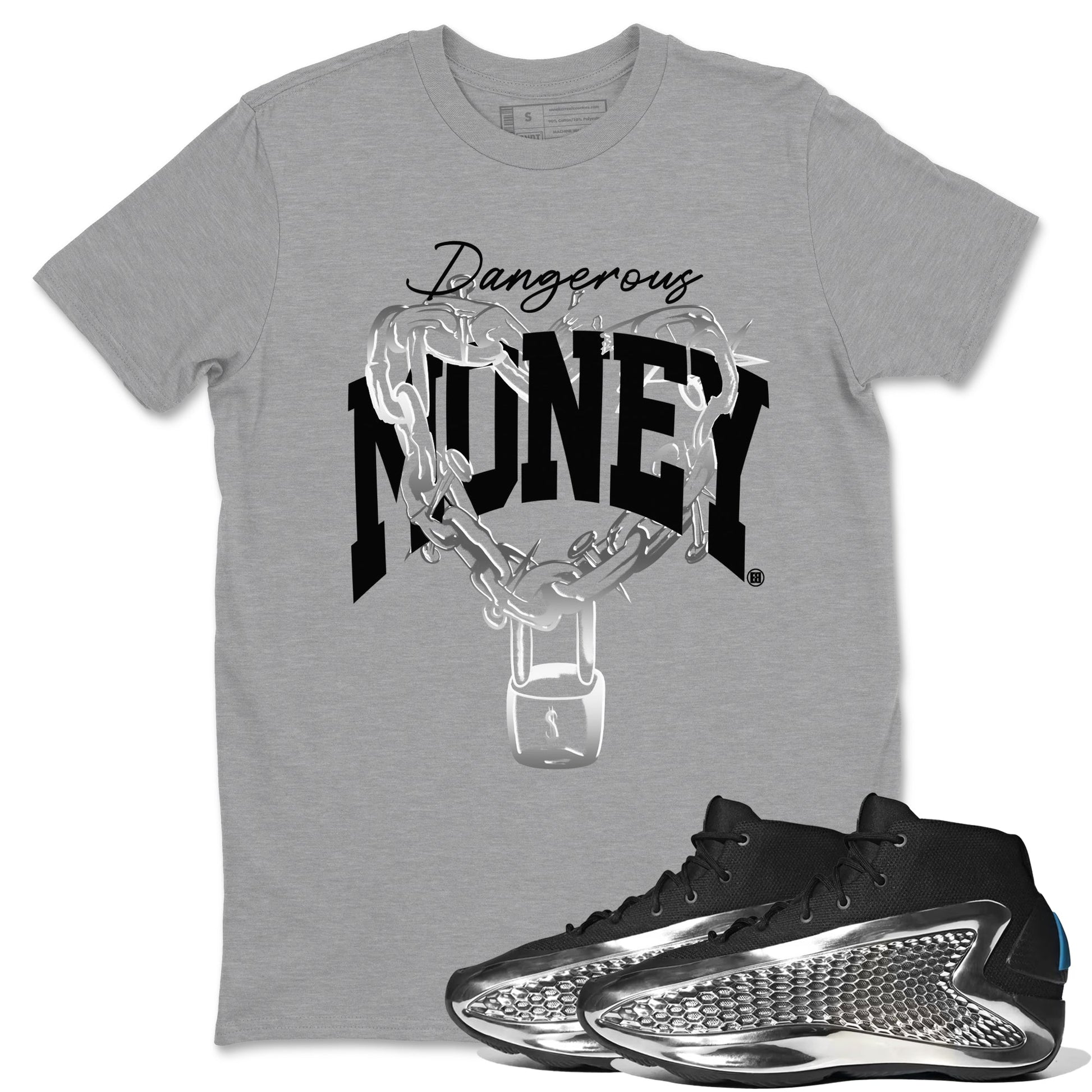 AE 1 Silver Metallic shirts to match jordans Dangerous Money graphic tees AE 1 Silver Metallic t shirts to match sneakers SNRT Sneaker Tees unisex cotton Heather Grey 1 shirts